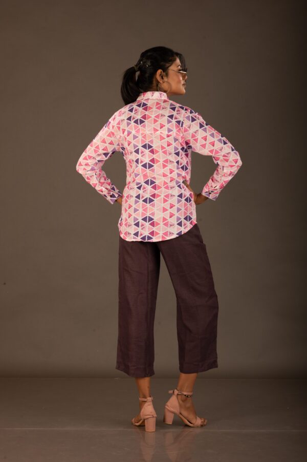 Pure Linen,geometric print , three-piece co-ordinate set in a shirt& trouser style - Image 4