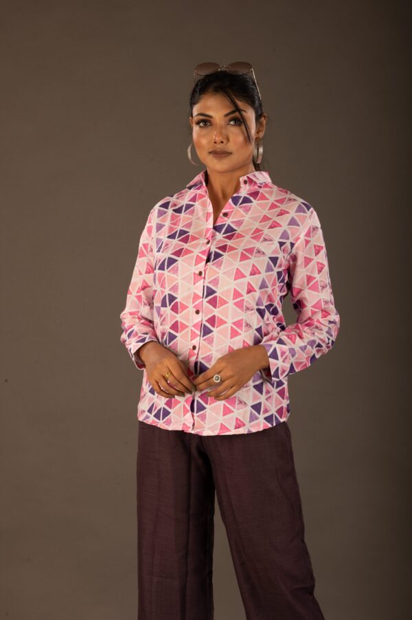 Pure Linen,geometric print , three-piece co-ordinate set in a shirt& trouser style - Image 6